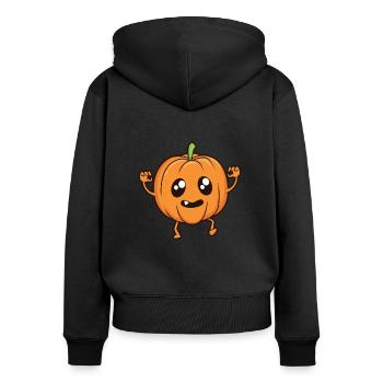 Kawaii Comic Kürbis - Frauen Premium Bio Zip Hoodie - Schwarz - Hinten - Julia (174cm)