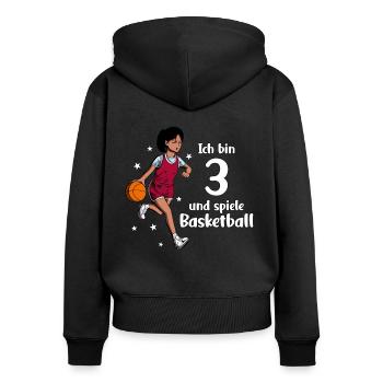 Mädchen spielt Basketball - Ich bin 3 Jahre - Frauen Premium Bio Zip Hoodie - Schwarz - Hinten - Julia (174cm)