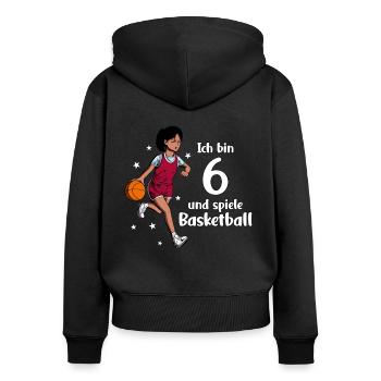 Mädchen spielt Basketball - Ich bin 6 Jahre - Frauen Premium Bio Zip Hoodie - Schwarz - Hinten - Julia (174cm)
