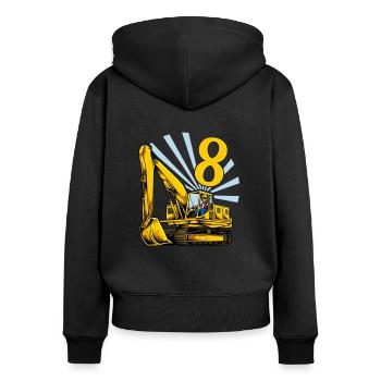 Ich bin 8 - Bagger Geburtstag 8 Jahre - Frauen Premium Bio Zip Hoodie - Schwarz - Hinten - Julia (174cm)