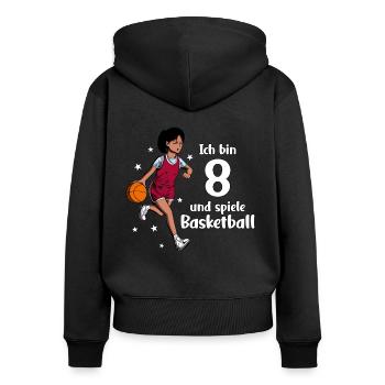 Mädchen spielt Basketball - Ich bin 8 Jahre - Frauen Premium Bio Zip Hoodie - Schwarz - Hinten - Julia (174cm)