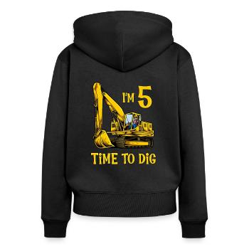 Ich bin 5 - Zeit zum baggern - Bagger 5 Jahre - Frauen Premium Bio Zip Hoodie - Schwarz - Hinten - Julia (174cm)