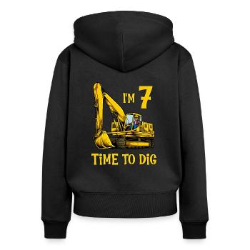Ich bin 7 - Zeit zum baggern - Bagger 7 Jahre - Frauen Premium Bio Zip Hoodie - Schwarz - Hinten - Julia (174cm)