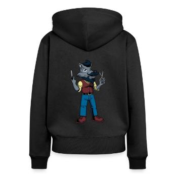 Cartoon Wolf is the Barber - Women's Premium Organic Zip Hoodie - black - Back - Julia (174cm)