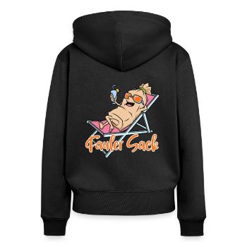 Fauler Sack - Frauen Premium Bio Zip Hoodie - Schwarz - Hinten - Julia (174cm)
