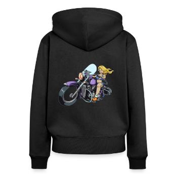 Femme sexy à moto - Sweat à capuche zippé Premium bio Femme - noir - Dos - Julia (174cm)