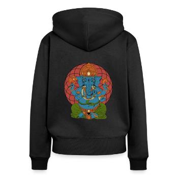 Hindu God - Ganesha - Women's Premium Organic Zip Hoodie - black - Back - Julia (174cm)