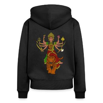 Hindu God - Durga - Women's Premium Organic Zip Hoodie - black - Back - Julia (174cm)