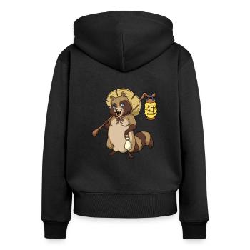 Figurine japonaise Yokai Tanuki - Sweat à capuche zippé Premium bio Femme - noir - Dos - Julia (174cm)