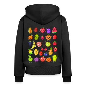Comic Kawaii Früchte - Frauen Premium Bio Zip Hoodie - Schwarz - Hinten - Julia (174cm)