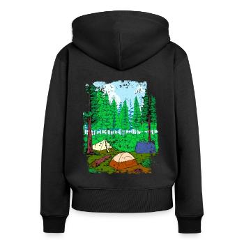 Campen im Zelt und im Wald - Camping - Frauen Premium Bio Zip Hoodie - Schwarz - Hinten - Julia (174cm)