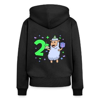 Avec mouton - anniversaire de fille 2 ans - Sweat à capuche zippé Premium bio Femme - noir - Dos - Julia (174cm)