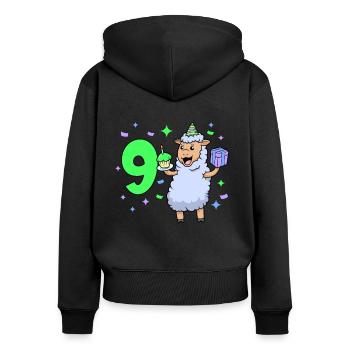 Mit Schaf - Mädchen Geburtstag 9 Jahre - Frauen Premium Bio Zip Hoodie - Schwarz - Hinten - Julia (174cm)