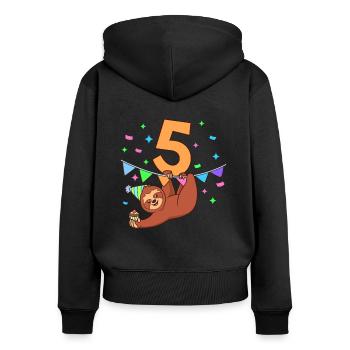 Mit Faultier - Kinder Geburtstag 5 Jahre - Frauen Premium Bio Zip Hoodie - Schwarz - Hinten - Julia (174cm)