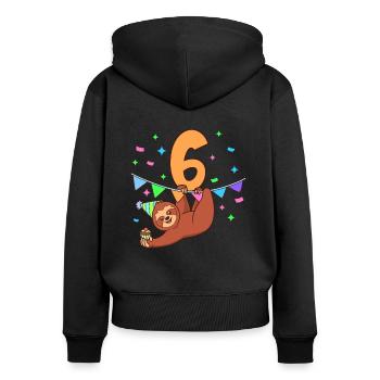 Mit Faultier - Kinder Geburtstag 6 Jahre - Frauen Premium Bio Zip Hoodie - Schwarz - Hinten - Julia (174cm)