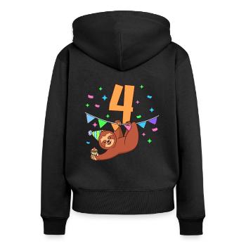 Mit Faultier - Kinder Geburtstag 4 Jahre - Frauen Premium Bio Zip Hoodie - Schwarz - Hinten - Julia (174cm)
