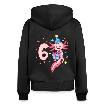 Mit Axolotl - Mädchen Geburtstag 6 Jahre - Frauen Premium Bio Zip Hoodie - Schwarz - Hinten - Julia (174cm)