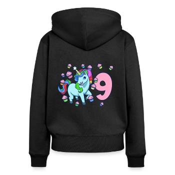 Mit Einhorn - Mädchen Geburtstag 9 Jahre - Frauen Premium Bio Zip Hoodie - Schwarz - Hinten - Julia (174cm)