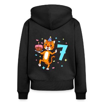 Mit Tiger - Jungen Geburtstag 7 Jahre - Frauen Premium Bio Zip Hoodie - Schwarz - Hinten - Julia (174cm)