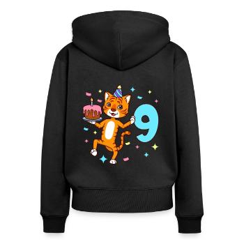 Mit Tiger - Jungen Geburtstag 9 Jahre - Frauen Premium Bio Zip Hoodie - Schwarz - Hinten - Julia (174cm)