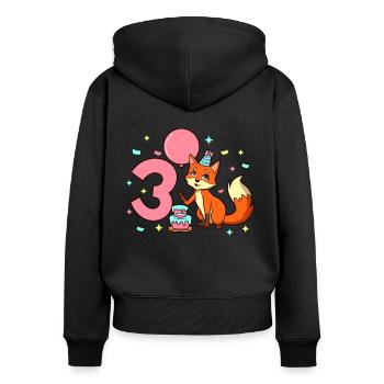 Mit Fuchs - Mädchen Geburtstag 3 Jahre - Frauen Premium Bio Zip Hoodie - Schwarz - Hinten - Julia (174cm)