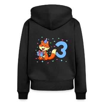 Mit Fuchs - Jungen Geburtstag 3 Jahre - Frauen Premium Bio Zip Hoodie - Schwarz - Hinten - Julia (174cm)