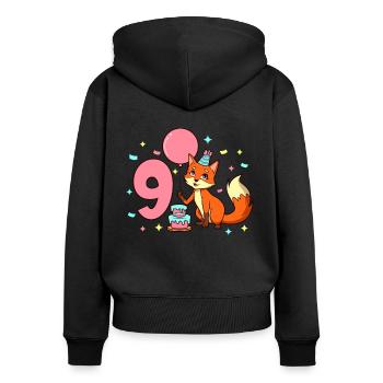 Mit Fuchs - Mädchen Geburtstag 9 Jahre - Frauen Premium Bio Zip Hoodie - Schwarz - Hinten - Julia (174cm)