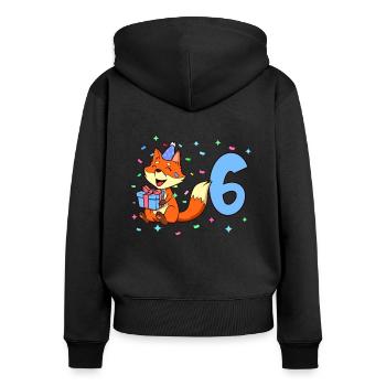 Avec renard - anniversaire de garçon 6 ans - Sweat à capuche zippé Premium bio Femme - noir - Dos - Julia (174cm)
