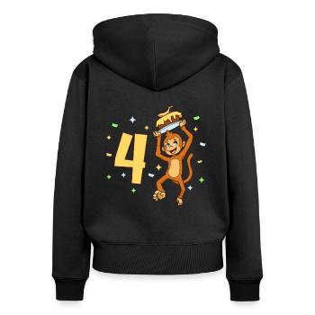 Mit Affe - Kinder Geburtstag 4 Jahre - Frauen Premium Bio Zip Hoodie - Schwarz - Hinten - Julia (174cm)