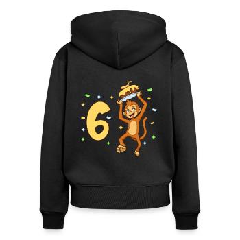 Avec singe - anniversaire des enfants 6 ans - Sweat à capuche zippé Premium bio Femme - noir - Dos - Julia (174cm)