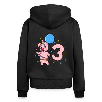 Avec cochon - anniversaire des enfants 3 ans - Sweat à capuche zippé Premium bio Femme - noir - Dos - Julia (174cm)