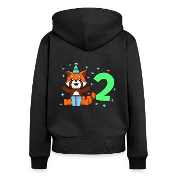 Mit Roter Panda - Kinder Geburtstag 2 Jahre - Frauen Premium Bio Zip Hoodie - Schwarz - Hinten - Julia (174cm)