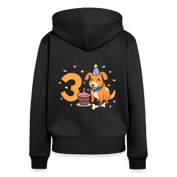 Mit Hund - Kinder Geburtstag 3 Jahre - Frauen Premium Bio Zip Hoodie - Schwarz - Hinten - Julia (174cm)