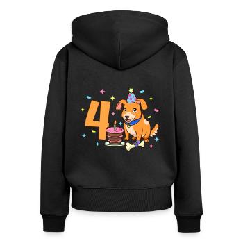 Mit Hund - Kinder Geburtstag 4 Jahre - Frauen Premium Bio Zip Hoodie - Schwarz - Hinten - Julia (174cm)