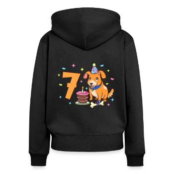 Mit Hund - Kinder Geburtstag 7 Jahre - Frauen Premium Bio Zip Hoodie - Schwarz - Hinten - Julia (174cm)