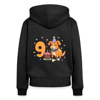 Mit Hund - Kinder Geburtstag 9 Jahre - Frauen Premium Bio Zip Hoodie - Schwarz - Hinten - Julia (174cm)