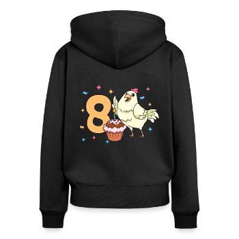 Au Poulet - Anniversaire Enfants 8 ans - Sweat à capuche zippé Premium bio Femme - noir - Dos - Julia (174cm)