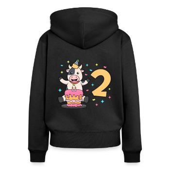 Avec vache - anniversaire des enfants 2 ans - Sweat à capuche zippé Premium bio Femme - noir - Dos - Julia (174cm)