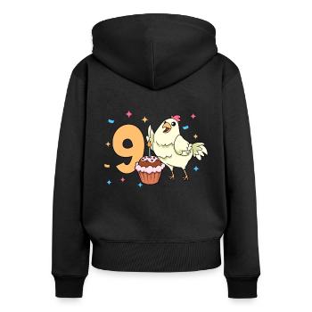 Mit Huhn - Kinder Geburtstag 9 Jahre - Frauen Premium Bio Zip Hoodie - Schwarz - Hinten - Julia (174cm)