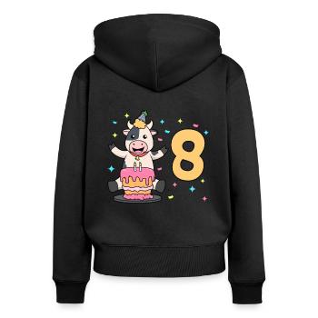 Avec vache - anniversaire des enfants 8 ans - Sweat à capuche zippé Premium bio Femme - noir - Dos - Julia (174cm)