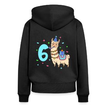 Mit Lama - Kinder Geburtstag 6 Jahre - Frauen Premium Bio Zip Hoodie - Schwarz - Hinten - Julia (174cm)