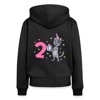 Mit Katze - Mädchen Geburtstag 2 Jahre - Frauen Premium Bio Zip Hoodie - Schwarz - Hinten - Julia (174cm)