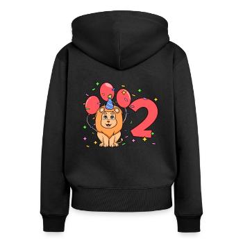 Avec Lion - Anniversaire Enfants 2 Ans - Sweat à capuche zippé Premium bio Femme - noir - Dos - Julia (174cm)