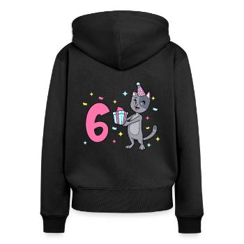 Mit Katze - Mädchen Geburtstag 6 Jahre - Frauen Premium Bio Zip Hoodie - Schwarz - Hinten - Julia (174cm)