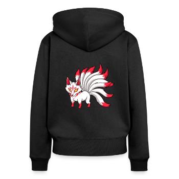 Yokai-Figur aus Japan - Kawaii Kitsune - Frauen Premium Bio Zip Hoodie - Schwarz - Hinten - Julia (174cm)