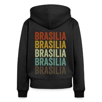 Brasilia Brésil Rétro Vintage - Sweat à capuche zippé Premium bio Femme - noir - Dos - Julia (174cm)