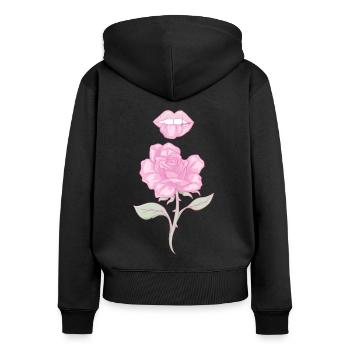 Coquette Esthétique Rose Rose Centre-ville Esthétique - Sweat à capuche zippé Premium bio Femme - noir - Dos - Julia (174cm)