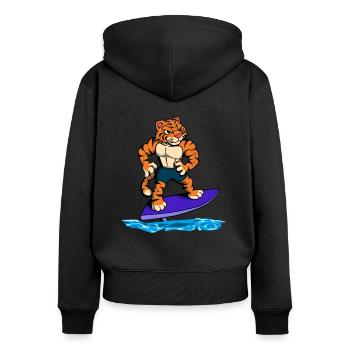 Tiger Surfer on Hydrofoil Surfboard - Women's Premium Organic Zip Hoodie - black - Back - Julia (174cm)