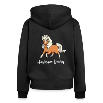 Pferdeliebhaber - Haflinger Daddy - Frauen Premium Bio Zip Hoodie - Schwarz - Hinten - Julia (174cm)