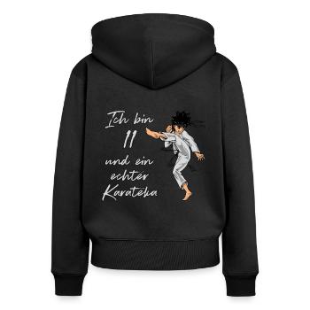 Ich bin 11 - Jungen Karate - Frauen Premium Bio Zip Hoodie - Schwarz - Hinten - Julia (174cm)